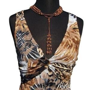 Cache Sheer Illusion Safari Lace Mesh Cami Top New Ruched Knot Lined New $98 NWT